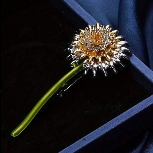 💛 NEW sparkling & unique crystal hand painted dandelion flower brooch 💛 - Picture 7 of 8